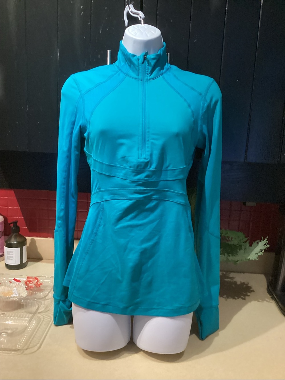 Lululemon Aqua Teal Long Sleeve Quarter-Zip Active Top